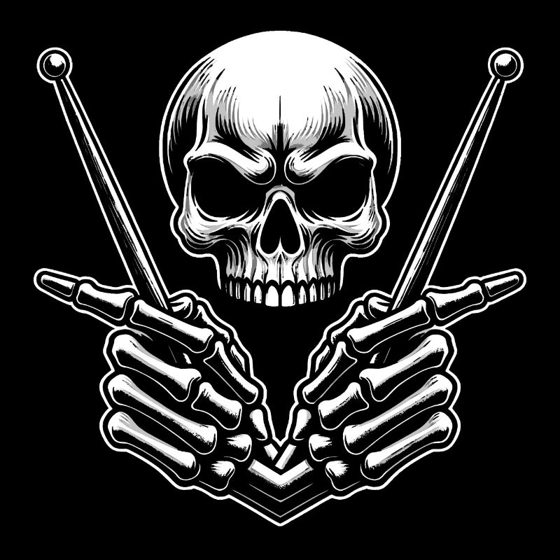 Skull with drumsticks in bone hands