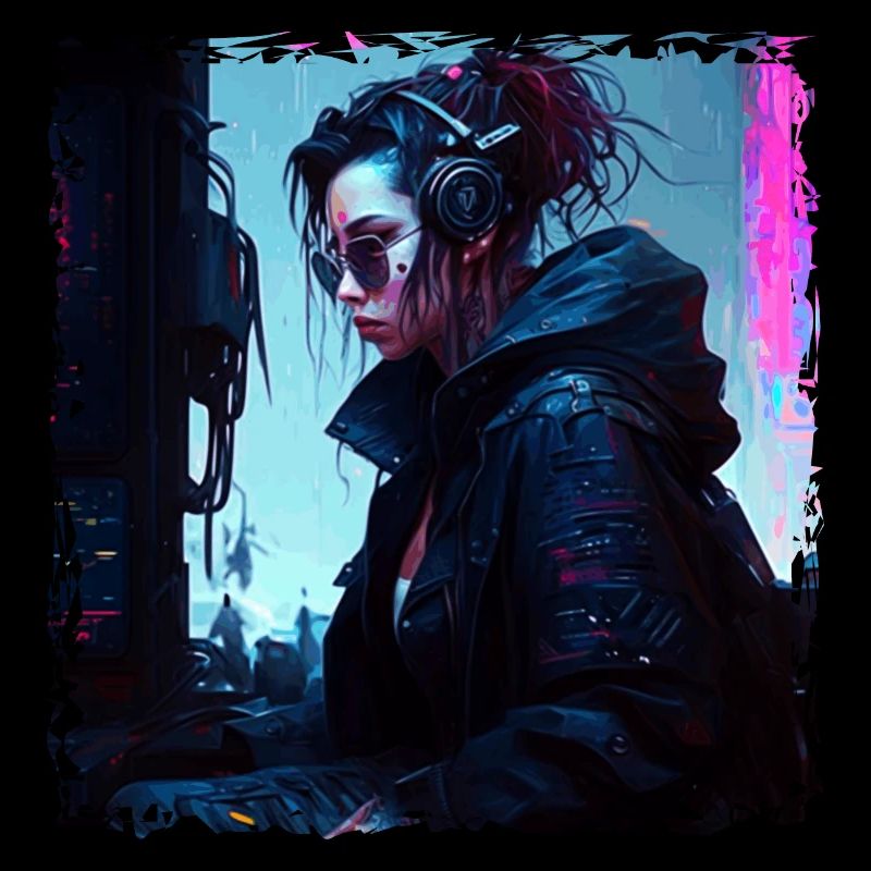 Sci-Fi techie in dystopian high-tech world