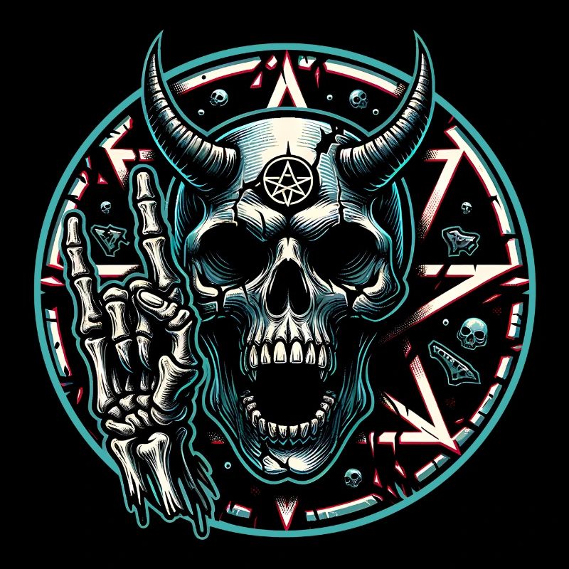 Skull with horns pentagram makes devil horns