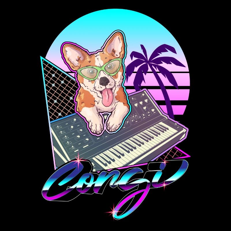 Synthesizer Vaporwave Corgi Hund Modular Analog