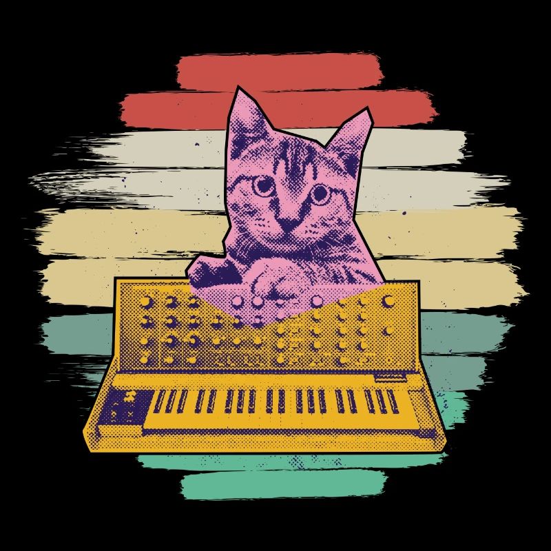 Synthesizer Keyboard Cat Retro Analog Modular