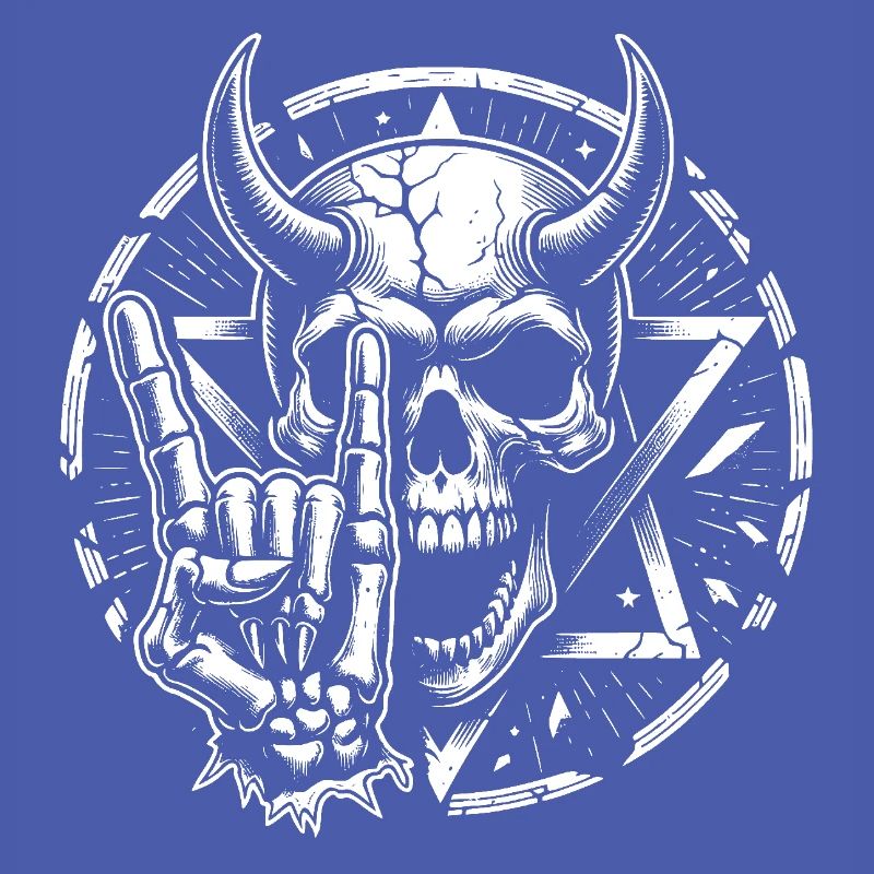 Skull with horns pentagram makes devil horns