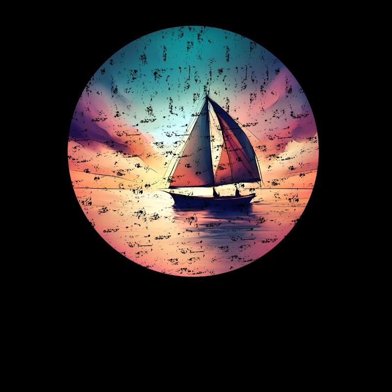 Sailboat sails into the sunset grunge