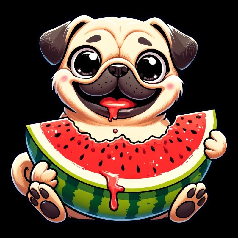 Pug with Melon Cute Cartoon