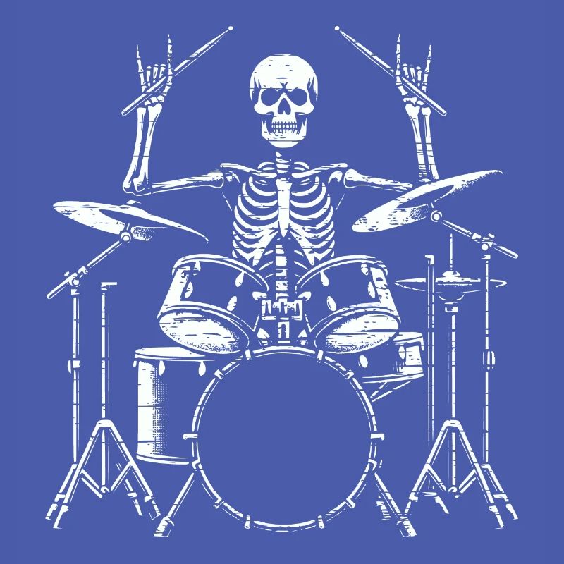 Drummer Skull skeleton on the drum set