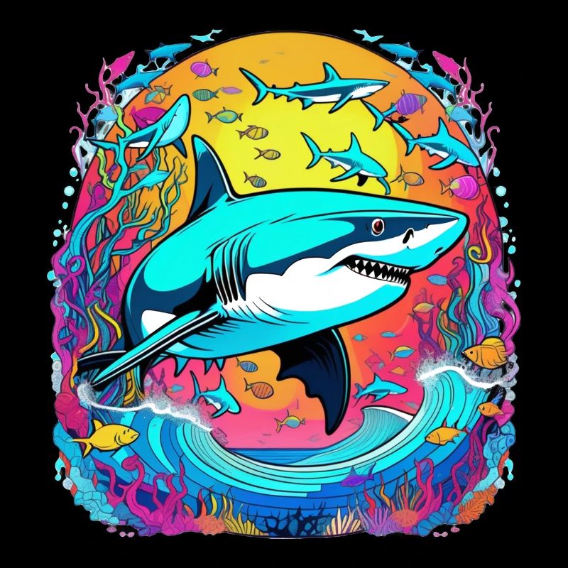 requin et coucher de soleil