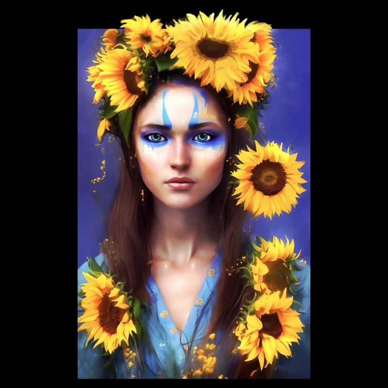 Mädchen mit Sonnenblumen.