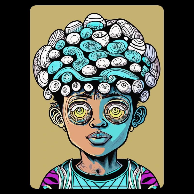 Psychedelic Mysterious Kid with Big Head