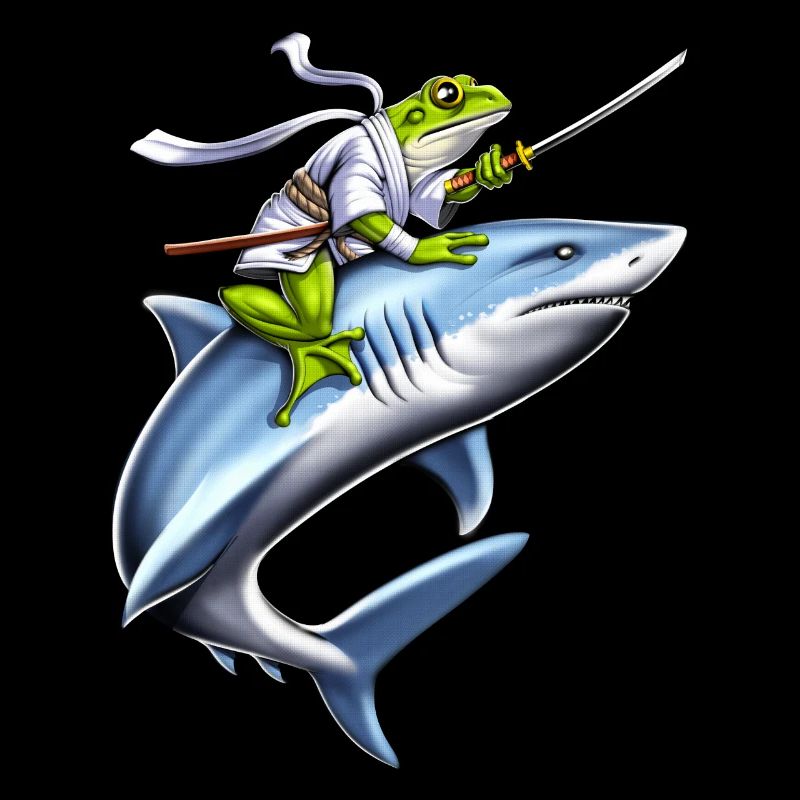 Frosch Samurai Ninja Reitender Hai