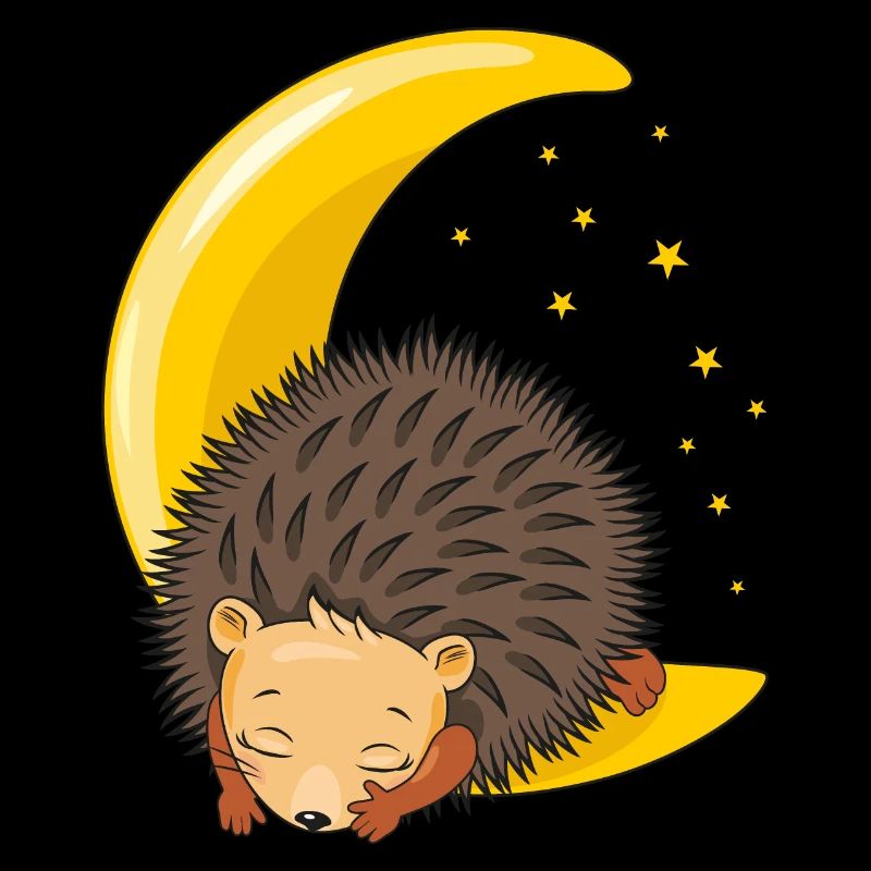 Cute hedgehog sleeping on the moon