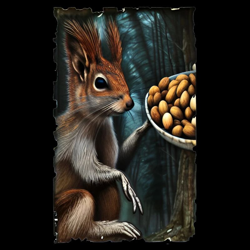Cool Comic Portrait of a wild red squirrel nuts
