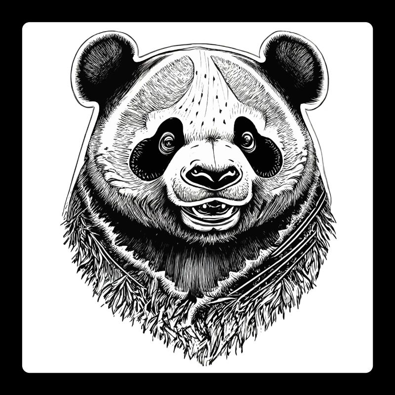 Black and White Panda Engraving