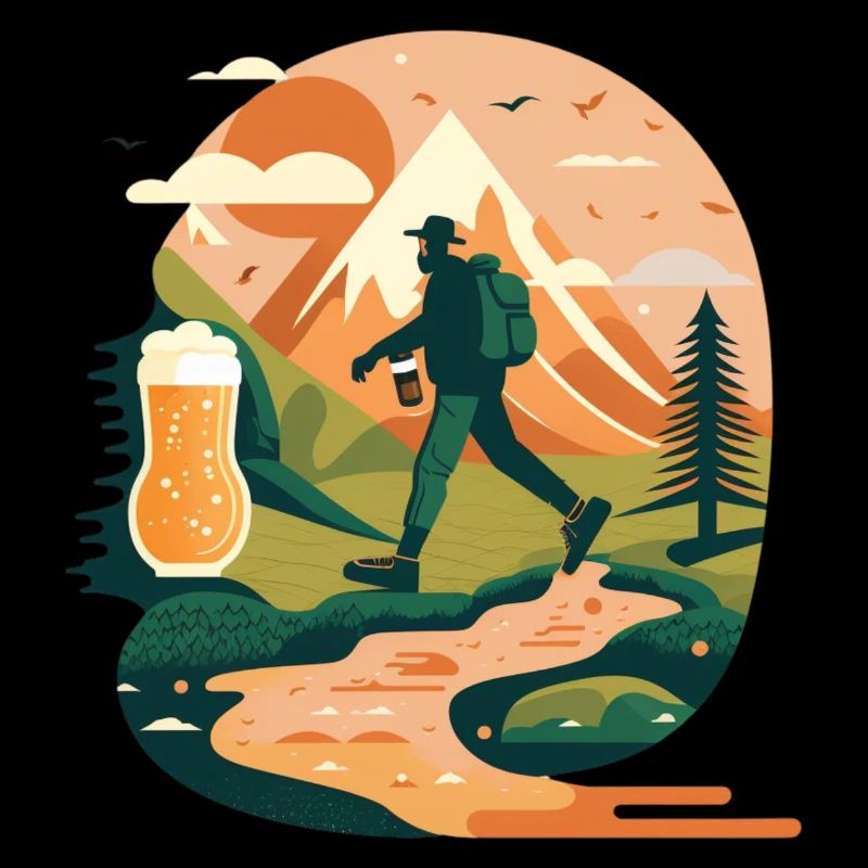 Beer hike in the mountains with backpack