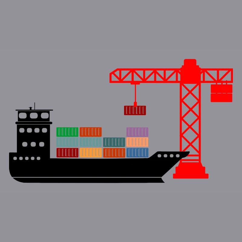 Sea container boat with crane unloading 2