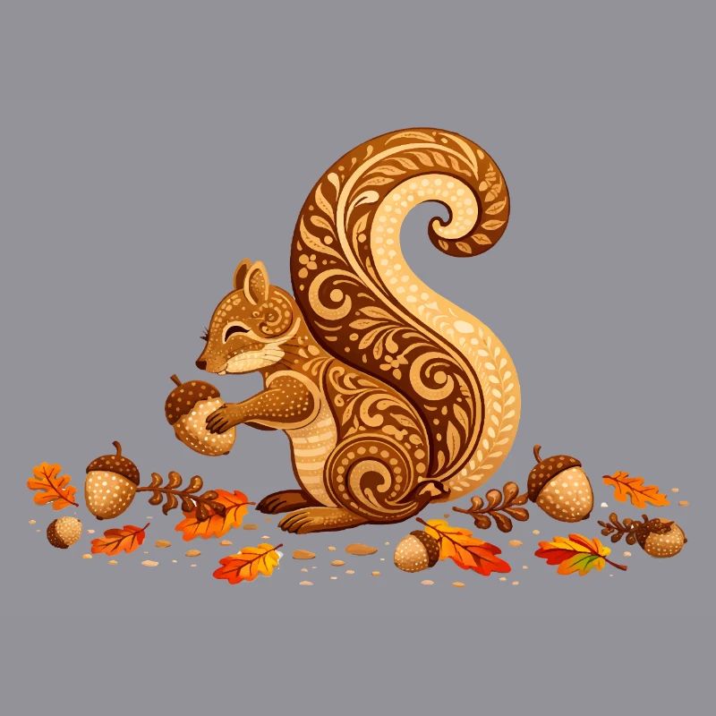 Stilisiertes Eichhörnchen mit Eichel im Herbst