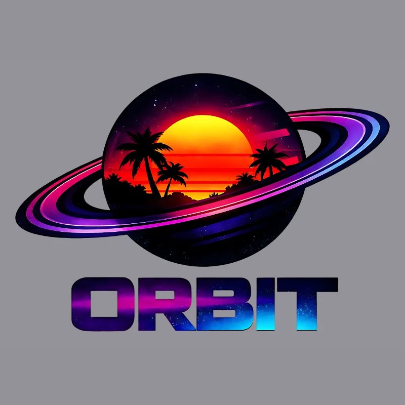 Geometric Saturn Orbit Retro Synthwave 80s