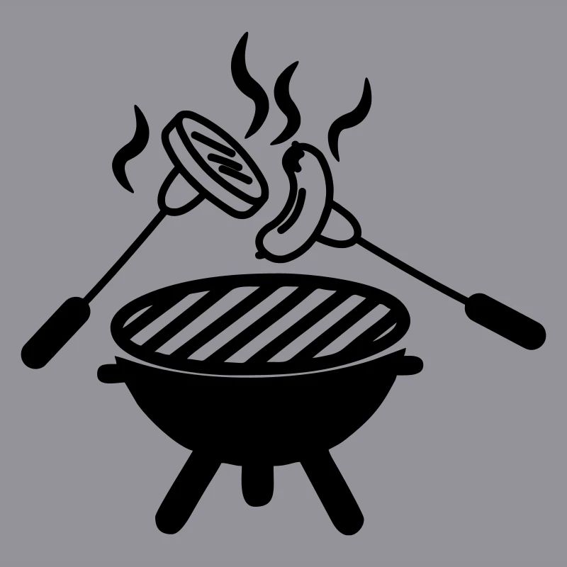 BBQ-Grill darüber Gabeln mit Wurst