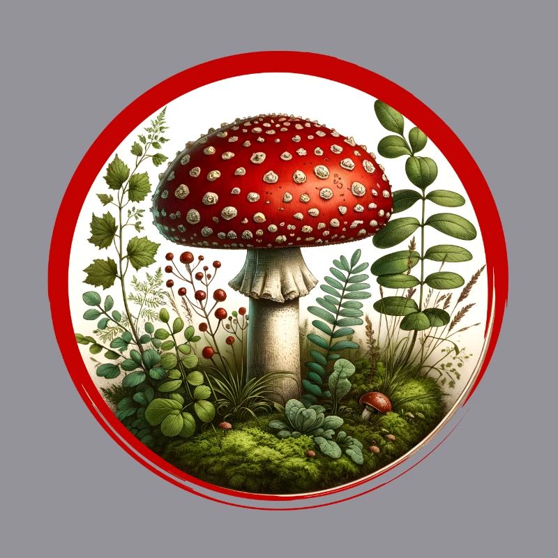 Detailed red toadstool on forest floor