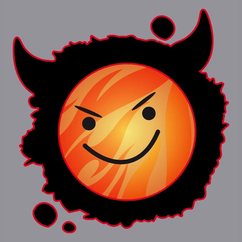 cute devil in flames and glowing face