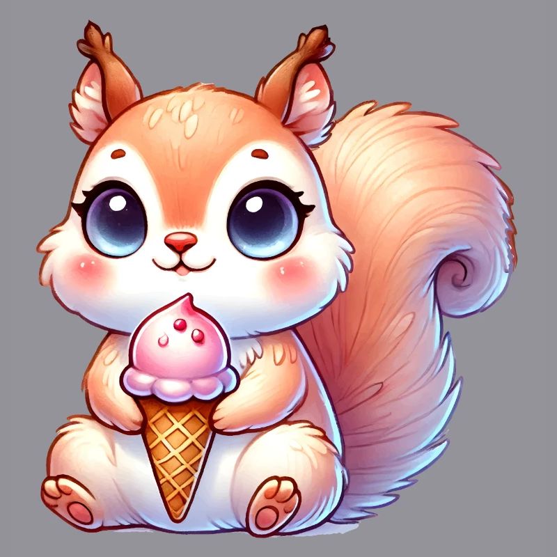 Das niedliche Eichhörnchen genießt ein buntes Eis