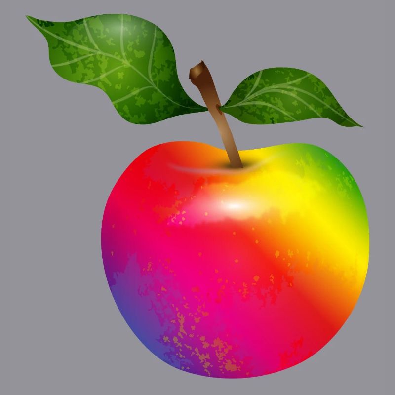 Bunter Regenbogen-Apfel mit Blättern Illustration