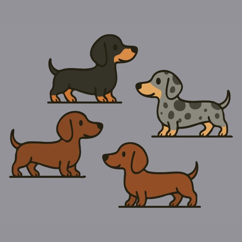 Dachshund Quartet: Spotted & Solid