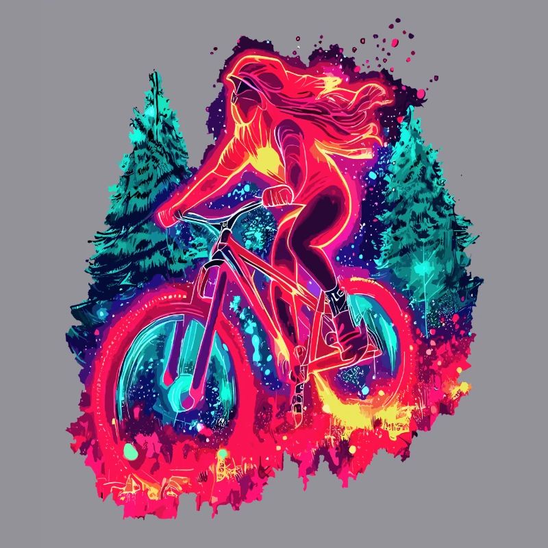 Synthwave Mountainbike Mädchen Waldfahrt