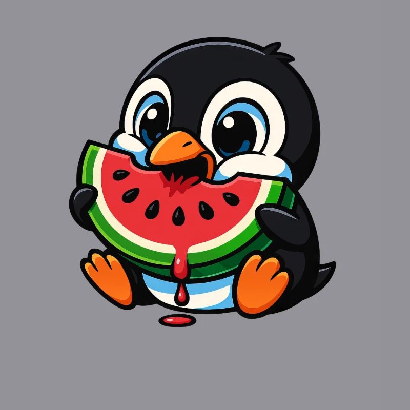 pingouin mignon pastèque fruit d’été dessin animé