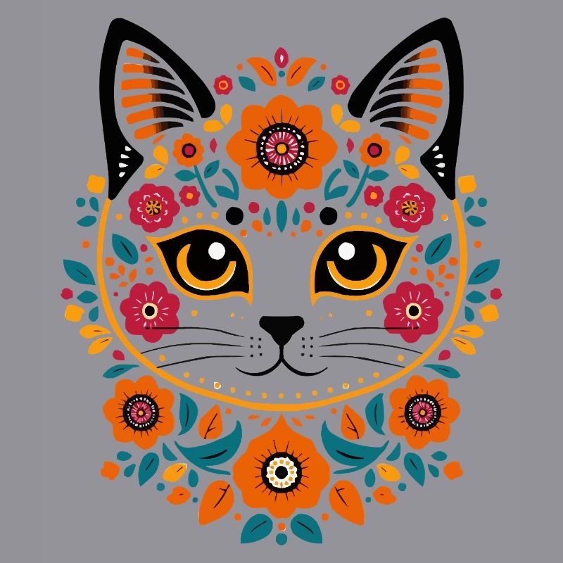 Chat fleur dans le style folklorice