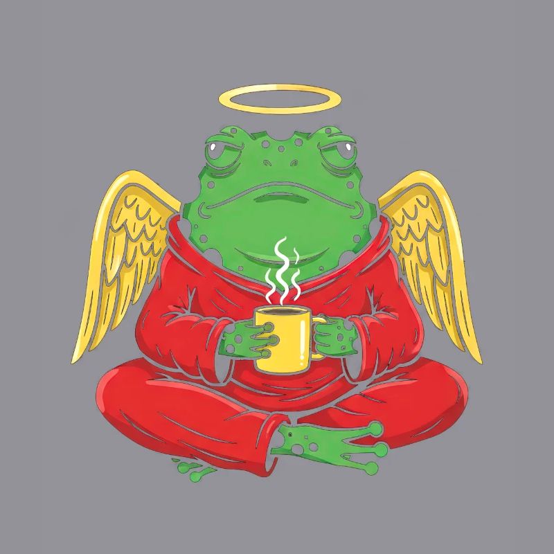 EngelFrosch mit Kaffeetasse