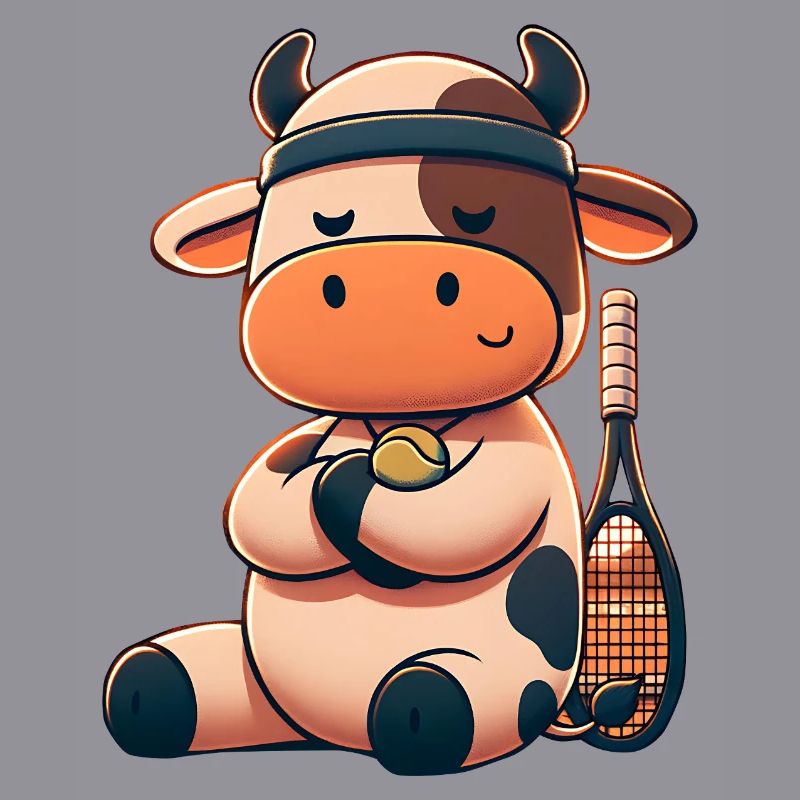 Mignonne vache de tennis avec raquette et balle