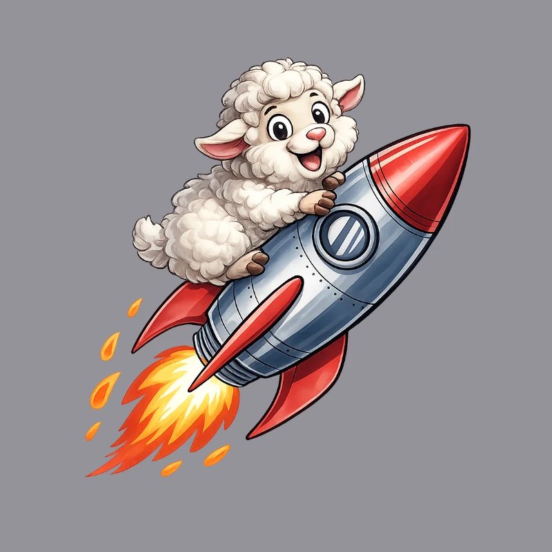 Wool sheep on rocket flight