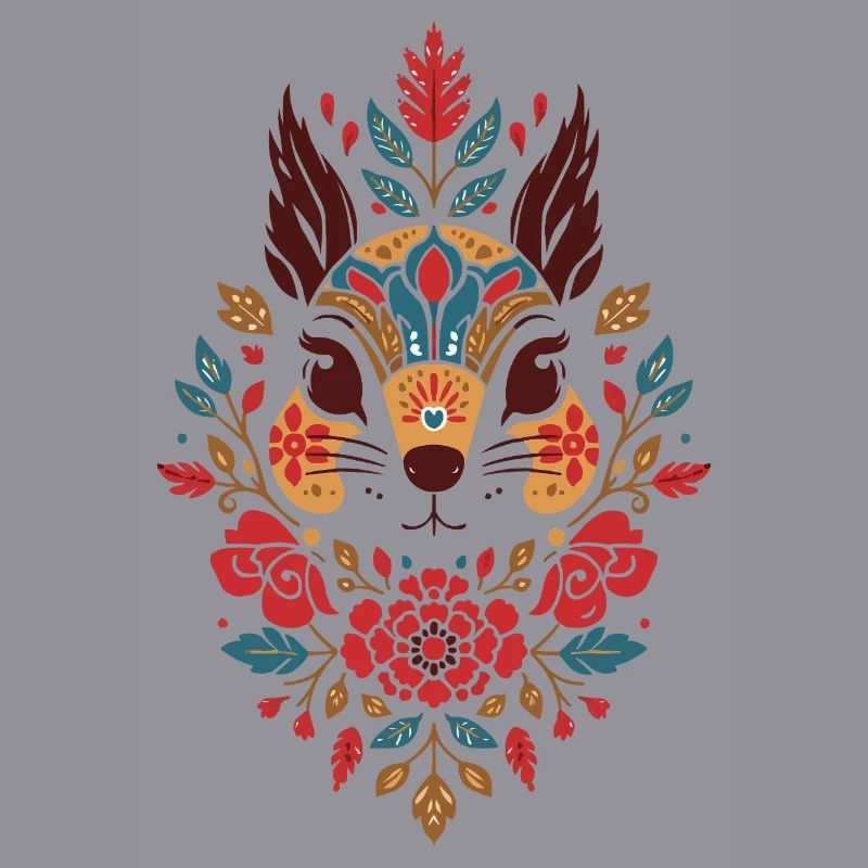 Blumen Eichhörnchen Kopf Folk-Art