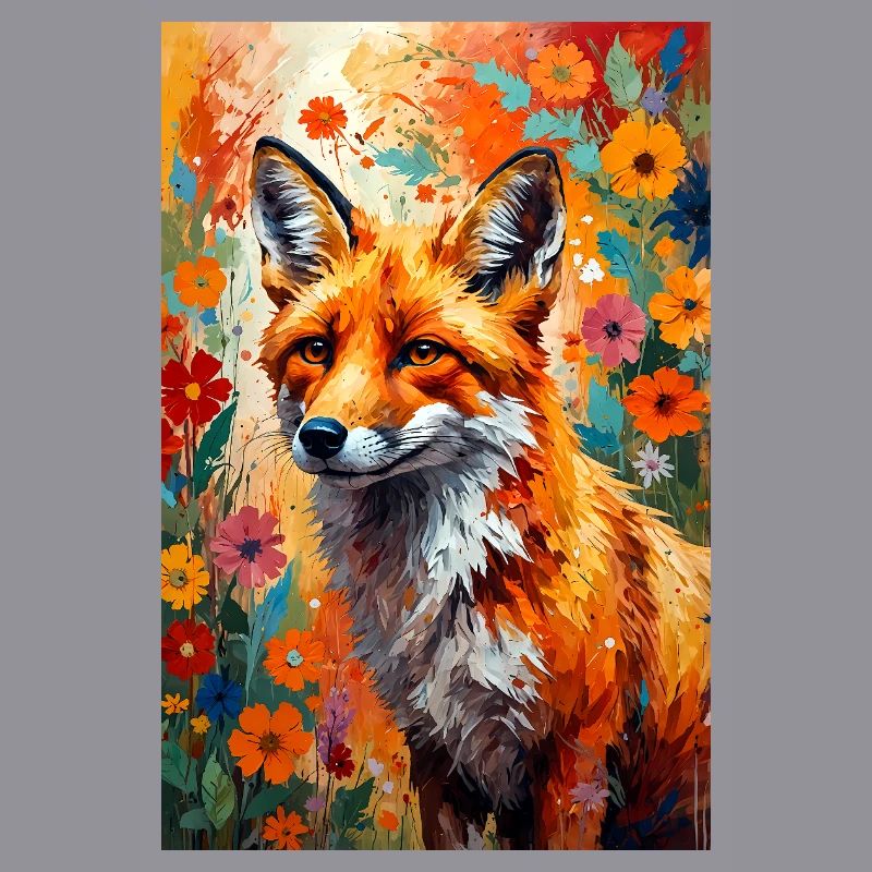 Fox flowers abstract fox lover gift