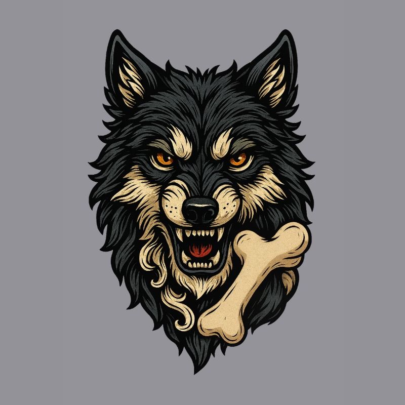 Wolf Attack: Wolf's Head with Bone