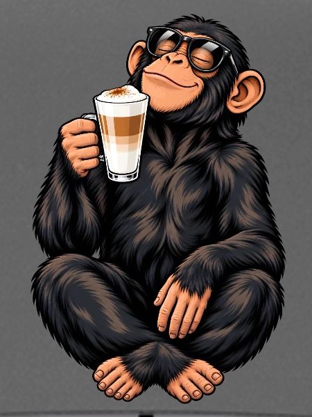 Schimpanse mit Latte Macchiato