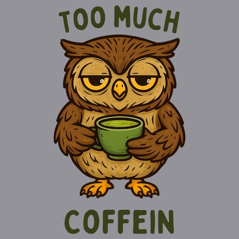 Nickernde Eule mit Kaffeebecher