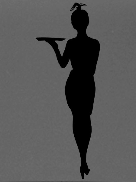 Herausfordernde Kellnerin mit Tablettschattenfigur