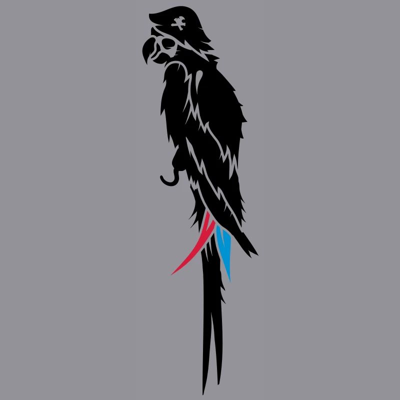 Parrot pirate with eye patch, pirate hat and hook