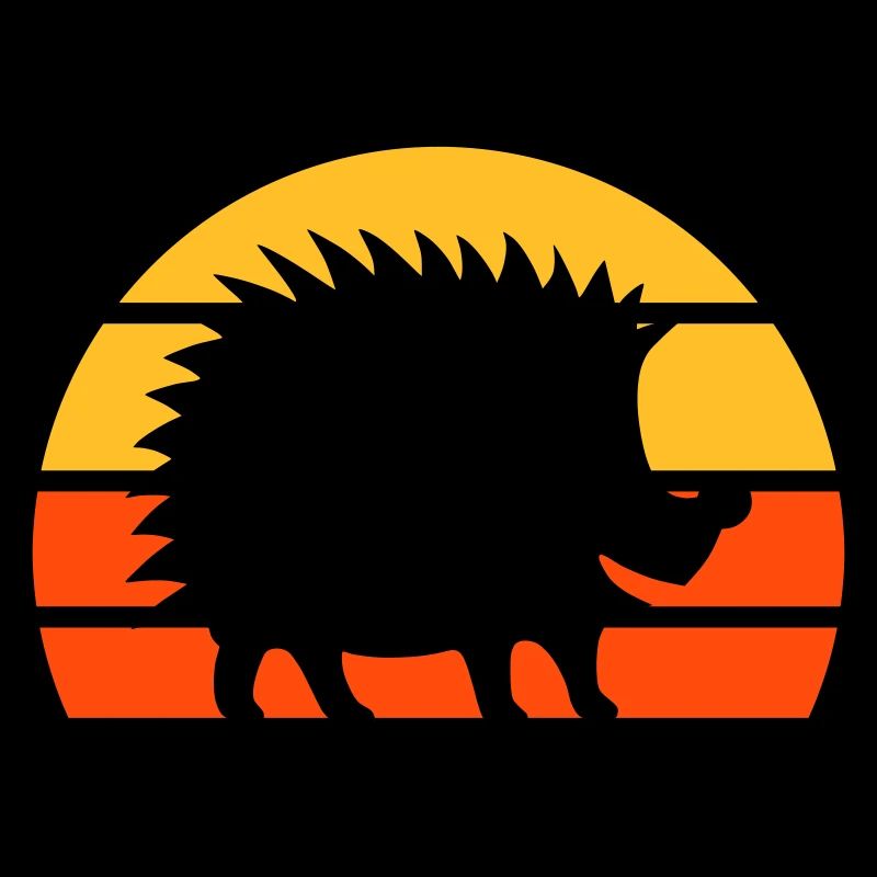 Happy hedgehog in front of a half-sun