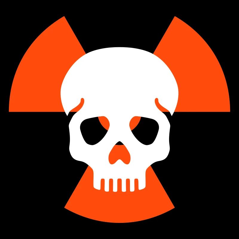 Skull without lower jaw before radiation warning signs