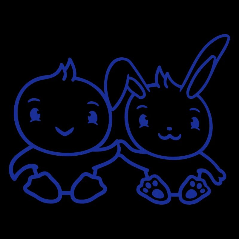 Lapin oiseau poussin 2 amis équipe deux mains tenant