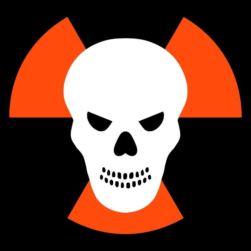 Schädel mit bösem Blick vor Strahlenwarnzeichen