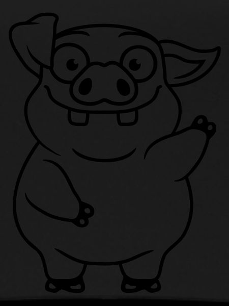 Comic waving funny pig