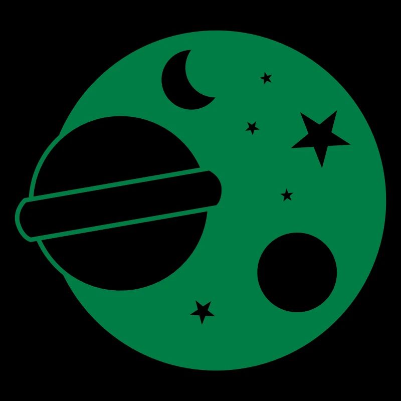 Planet and moon and star in a circle