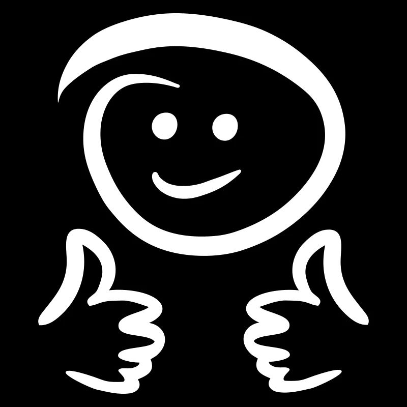 Face smiles, shows two thumbs up. Emoticon.