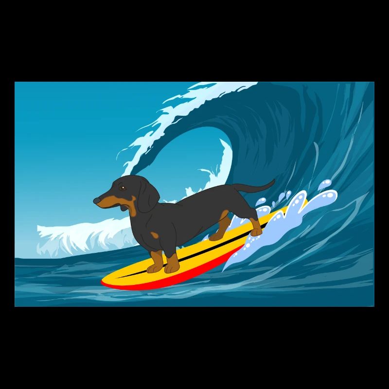Teckel Propriétaire Beach Dog Surfing Surfboard Surfer
