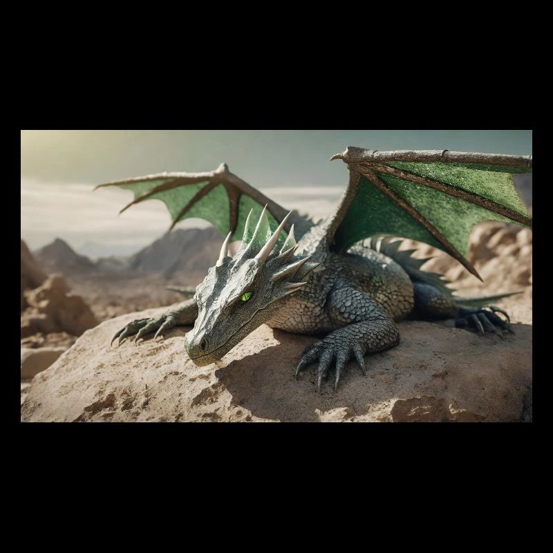 A realistic majestical green dragon is laying