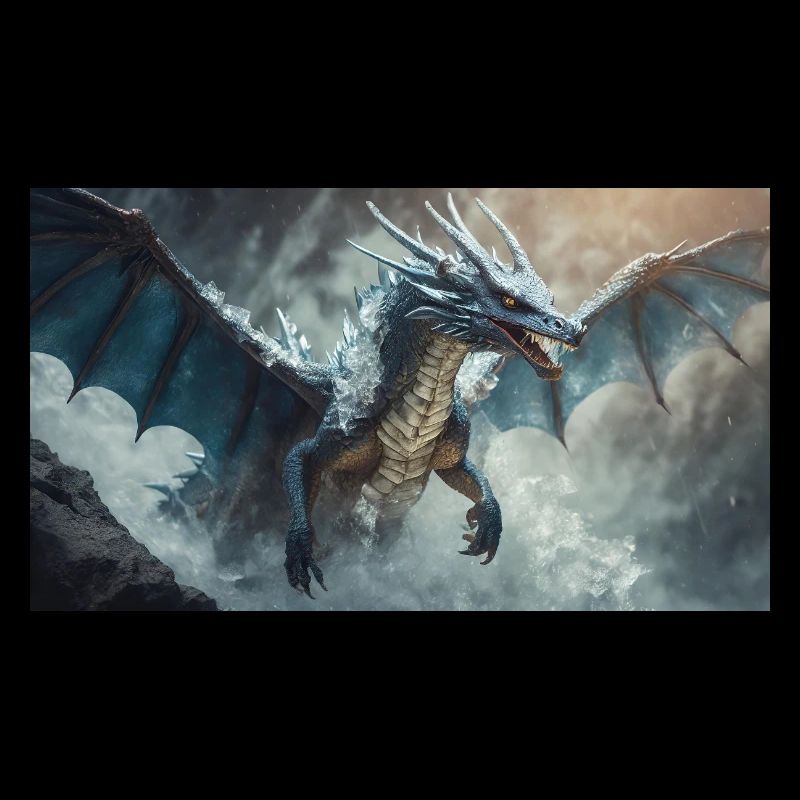 A realistic bad dark dragon is climbing mountain