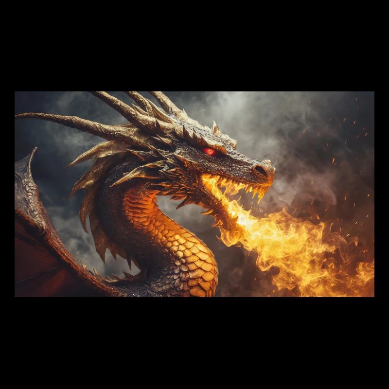 A realistic majestical dark dragon spitting flames